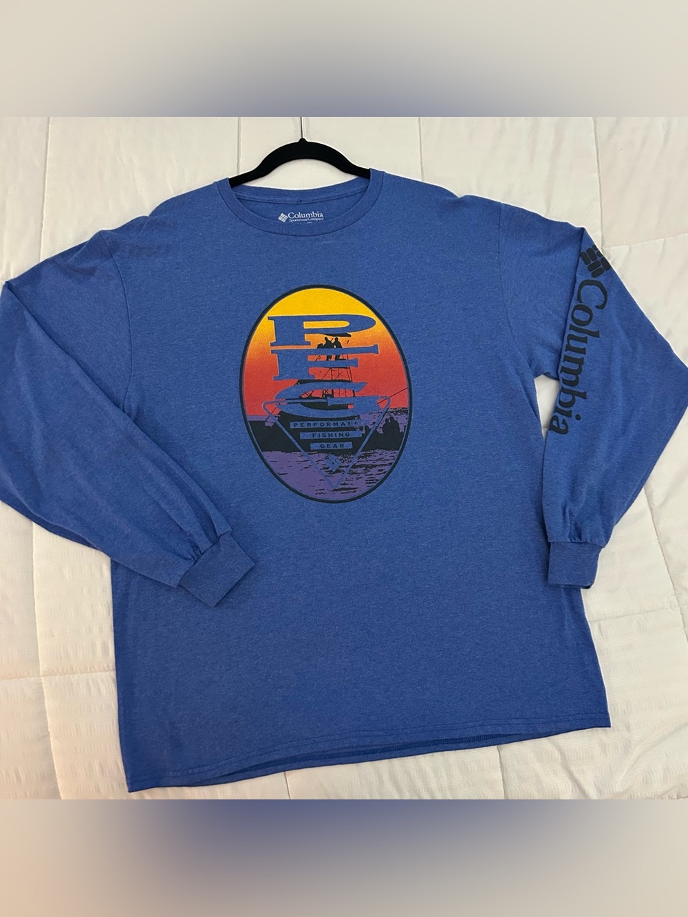 Columbia PFG Performance Fishing Gear Men's LS Graphic Tee - Med Blue Size L